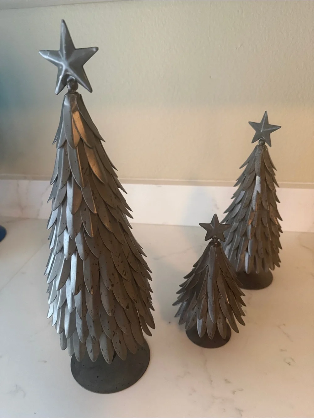 Pottery Barn Galvanized Metal Christmas Trees with Stars Set of 3